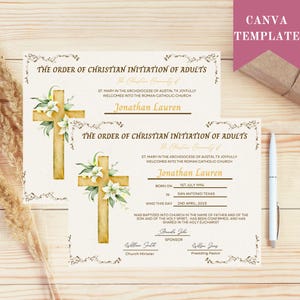 Certificado OCIA para Catecúmeno, Certificado de la Orden de Iniciación Cristiana de Adultos, Recurso para coordinadores de RCIA, Certificado de Primera Comunión