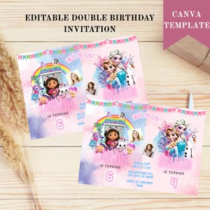 Twins Birthday Invitation: Editable Canva Template (7x5&quot; Printable Invite)