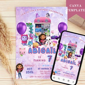 Gabby&#39;s Dollhouse Birthday Invitation: Editable Pandy Template (Digital Download)