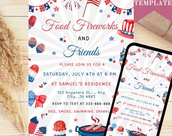 Editable 4th of July BBQ Invitation: Party in USA Canva Template