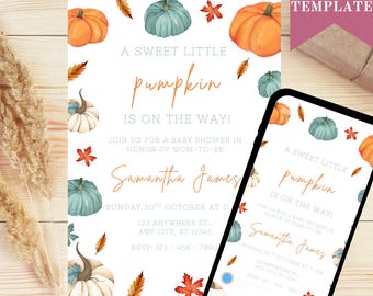 Little Pumpkin Baby Shower Invitation: Editable Printable Template