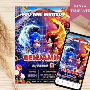 Invito di compleanno di Sonic, invito di compleanno di Sonic il riccio, invito di compleanno di Sonic, invito di compleanno di Sonic Shadow, download immediato