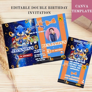 Editable Siblings Birthday Invitation: Twins, Joint Party (Canva Template, Digital Download)