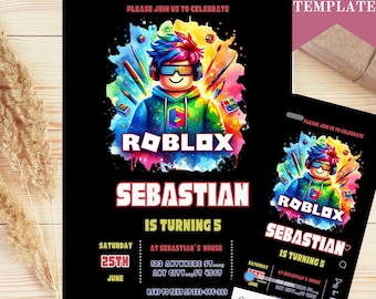 Editable Roblox Birthday Invitation Template: Game Party Invite (Digital Download)