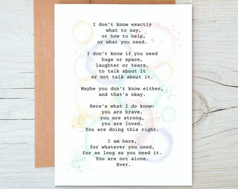 You Are Not Alone | Grief and Loss Greeting Card | Friendship, Cancer Support, Miscarriage Support, Here For You