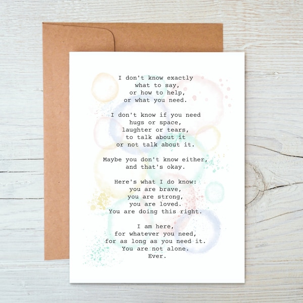 You Are Not Alone | Grief and Loss Greeting Card | Friendship, Cancer Support, Miscarriage Support, Here For You