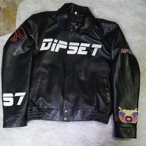 Men's Black Leather Varsity Jacket – OVO x Dipset , Jeff Hamilton Inspired.