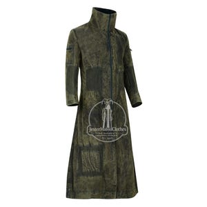 Wasteland Explorer  Distressed Canvas Long Jacket with Ribbed Detailing Post Apocalyptic Fallout-Inspired Outerwear