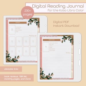 Diario planificador de lectura digital para el lector electrónico Kobo Libra Color, cuaderno y cuaderno con lápiz óptico Kobo, libros y planificador