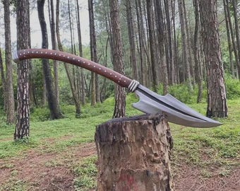 Hand Forged 35'' High-Carbon Steel Spear: Rosewood Handle, Display Collectible, Camping Tool leather sheath