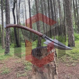 Handgesmeed 35'' koolstofstalen speer: palissander handvat, verzamelobject display, leren schede campinggereedschap
