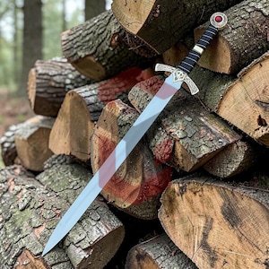 Réplica de la espada Goldryn con vaina / Accesorio de fantasía del Trono de Cristal, pomo de rubí