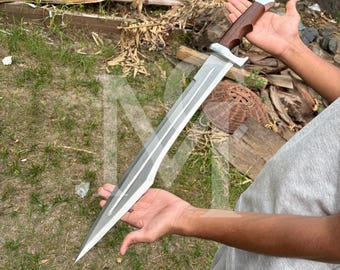Custom Handmade High Carbon Steel | 26” Full Tang Spartan Style Sword: with Leather Sheath