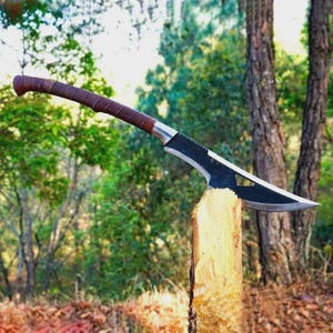 Handmade Carbon Steel Machete, Full Tang Viking Sword Collectible Bushcraft Tool Hatchet Display Gift