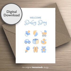 Tarjeta imprimible de "Bienvenido Bebé". Tarjeta de felicitación para recién nacido. Descarga digital para imprimir en casa.