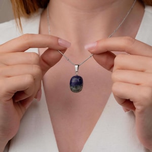Dainty Natural Sodalite Necklace, Sapphire Blue Gemstone Pendant, Minimalist Choker