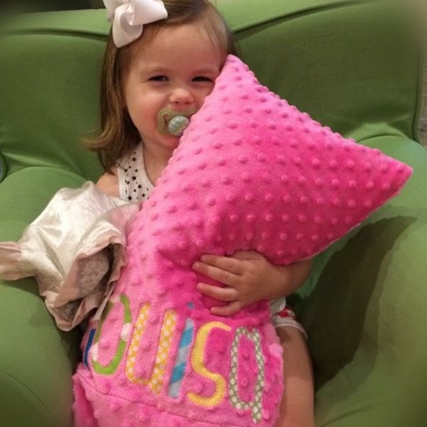 Personalized Minky Dot Pillowcase - TODDLER size - custom - appliqued name