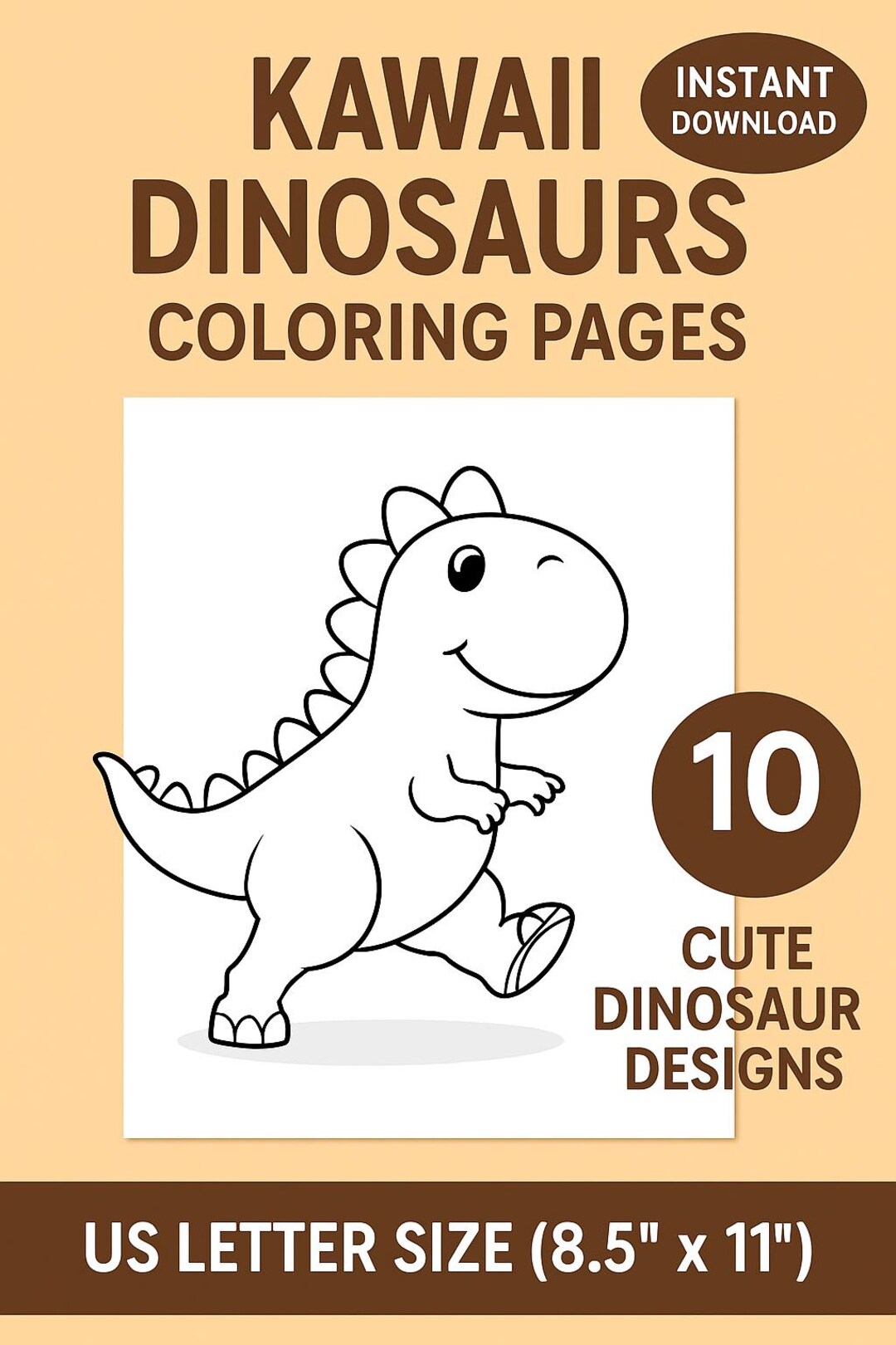 Kawaii Dinosaurs Coloring Pages | 10 Cute Dinosaur Coloring Sheets for ...