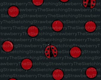 Ladybug Polka Dot Seamless Pattern – Black Background (Digital Download)
