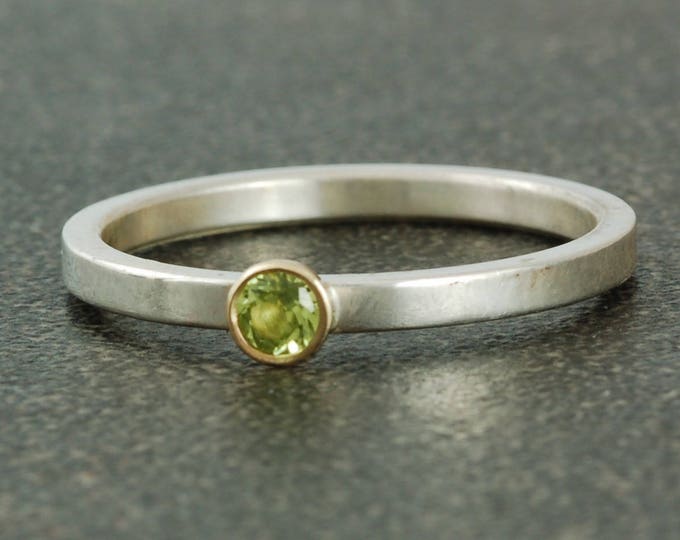 August Birthstone Ring | Natural Peridot | Sterling Silver | White or Gold Bezel | Stacking