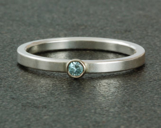 March birthstone ring, natural Aquamarine. Sterling silver ring available with white or yellow gold bezel; stacking.