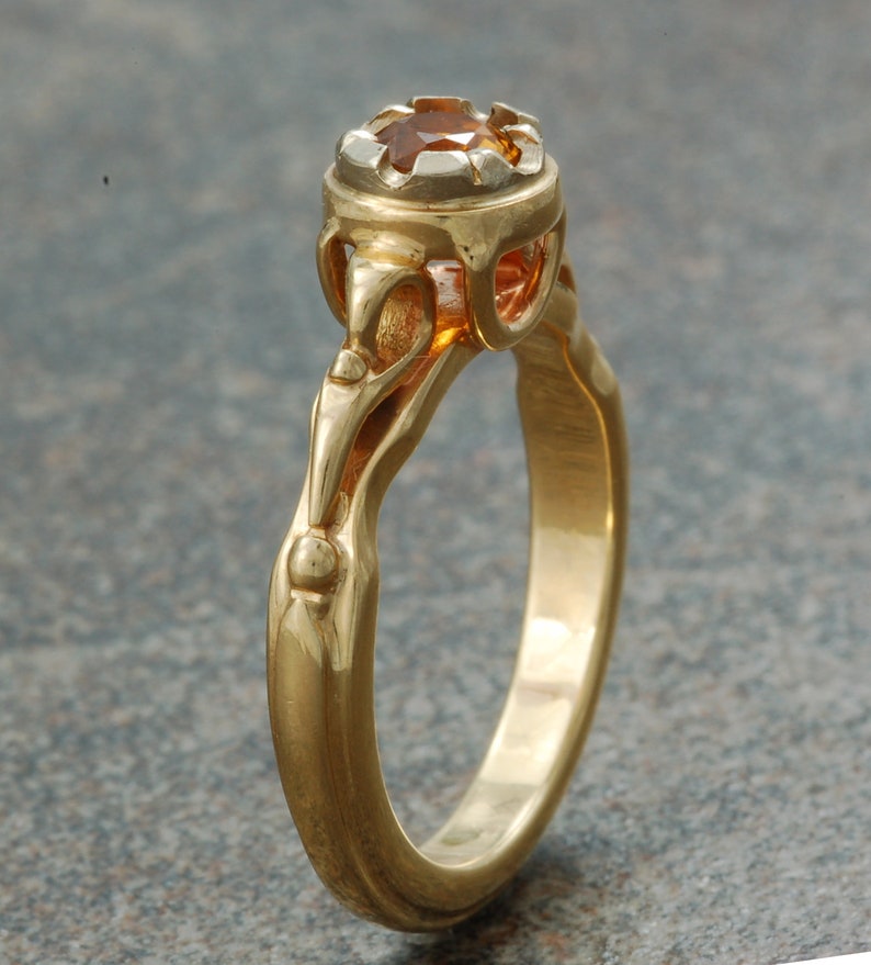 White and yellow gold antique style ring set with citrine. image 2