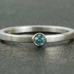 December Birthstone Ring | Natural Blue Zircon | Sterling Silver | White or Yellow Gold Bezel | Stacking Ring