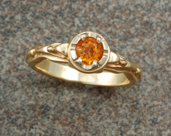 White and yellow gold antique style ring set with citrine.