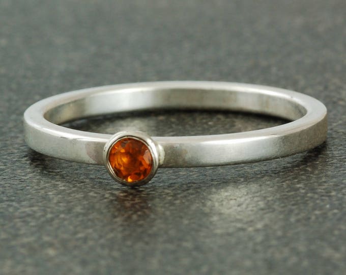 November Birthstone Ring | Natural Citrine | Sterling Silver | White or Yellow Gold Bezel | Stacking Ring