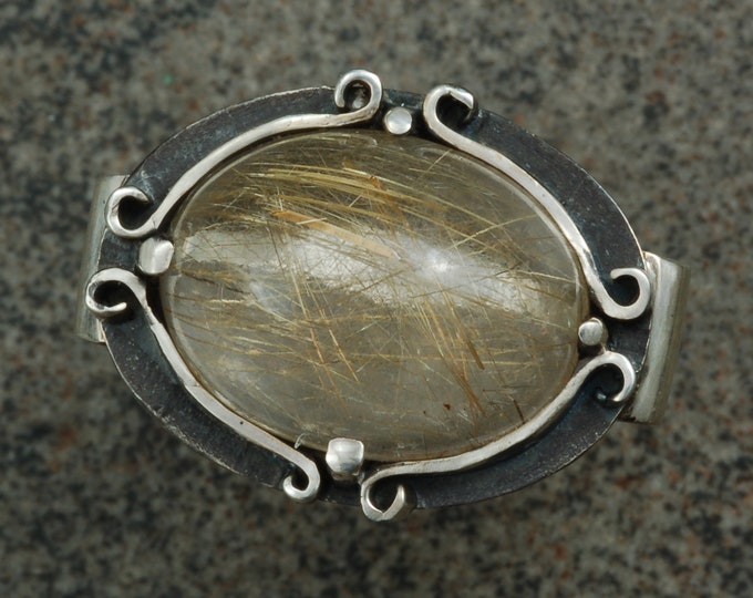 Sterling silver ring with rutilated quartz