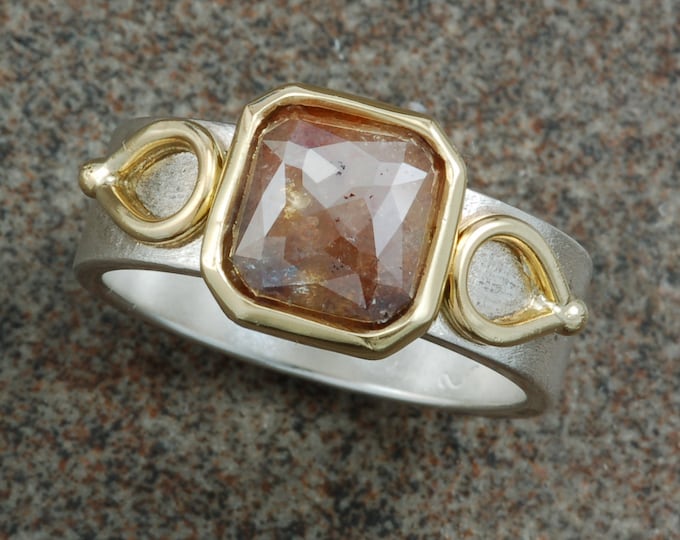 Rose Cut Diamond Ring | Unique | stacking | 18 karat yellow | sterling silver