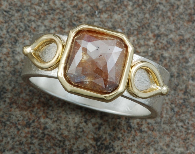 Rose Cut Diamond Ring | Unique | stacking | 18 karat yellow | sterling silver