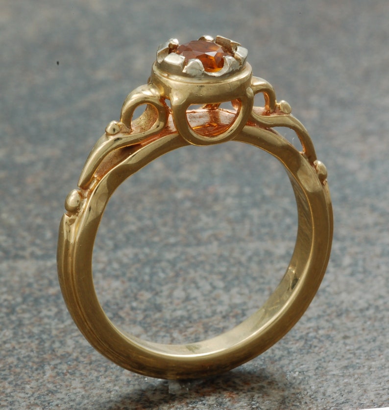 White and yellow gold antique style ring set with citrine. image 3