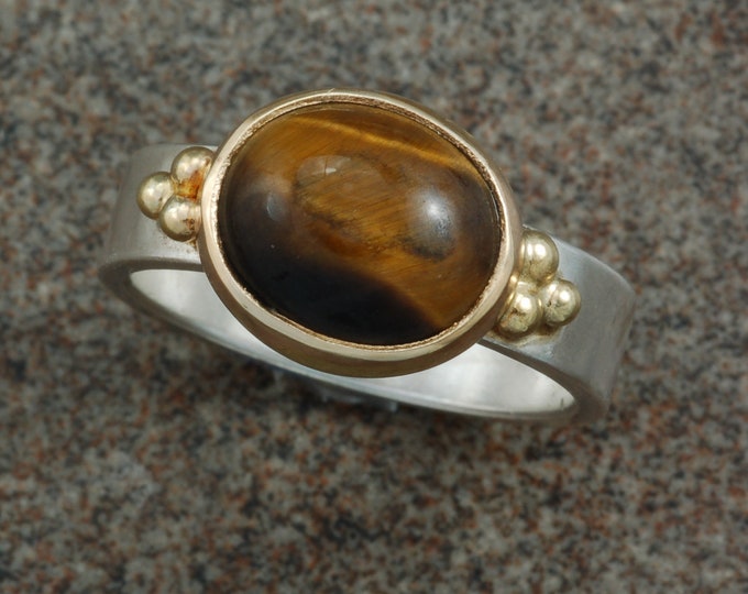 Tiger Eye Ring | sterling silver and 14 karat gold | unique | stacking
