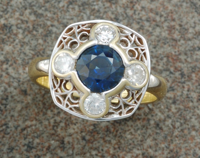 Sapphire and diamond antique style ring