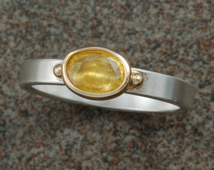 Yellow Sapphire | Ring | sterling silver and 14 karat gold | unique | stacking