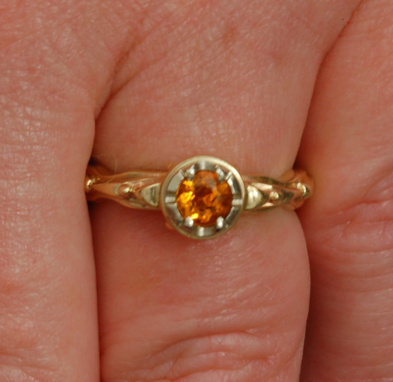 White and yellow gold antique style ring set with citrine. image 4