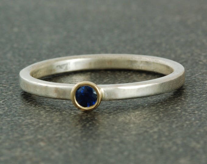 September Birthstone Ring | Natural Sapphire | Sterling Silver | White or Yellow Gold Bezel | Stacking Ring