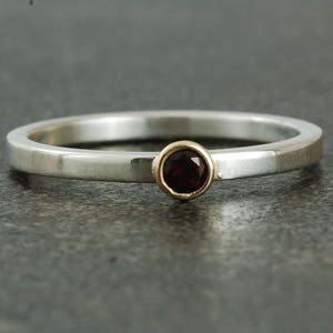 January Birthstone Ring | Genuine Garnet | Sterling Silver Ring | White or Gold Bezel | Stacking Ring