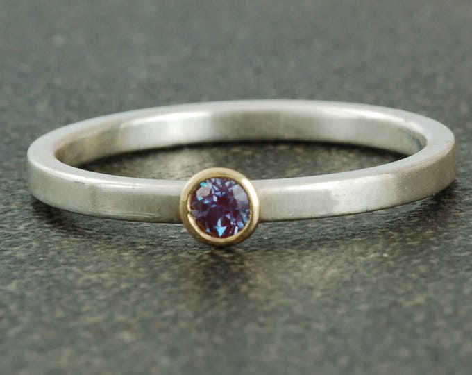 June Birthstone Ring | Created Alexandrite | Sterling Silver | White or Yellow Gold | Stacking Ring