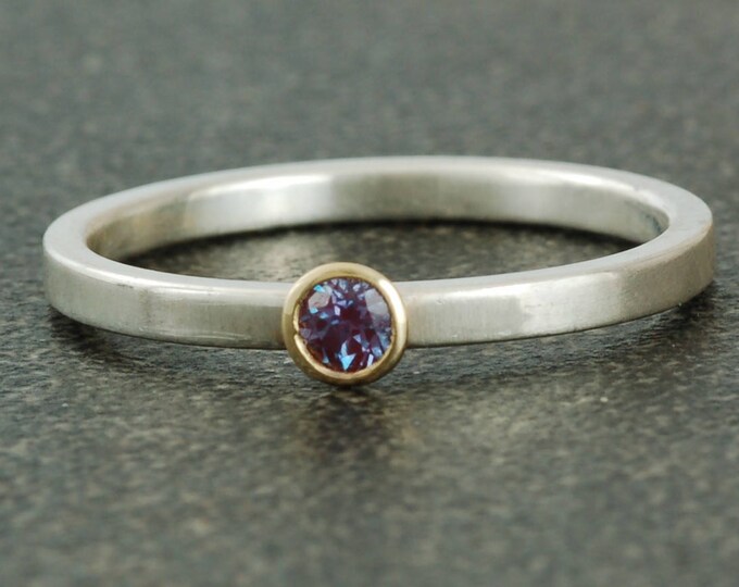 June Birthstone Ring | Created Alexandrite | Sterling Silver | White or Yellow Gold | Stacking Ring