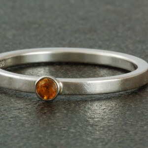 November birthstone ring, natural Citrine. Sterling silver ring available with white or yellow gold bezel; stacking