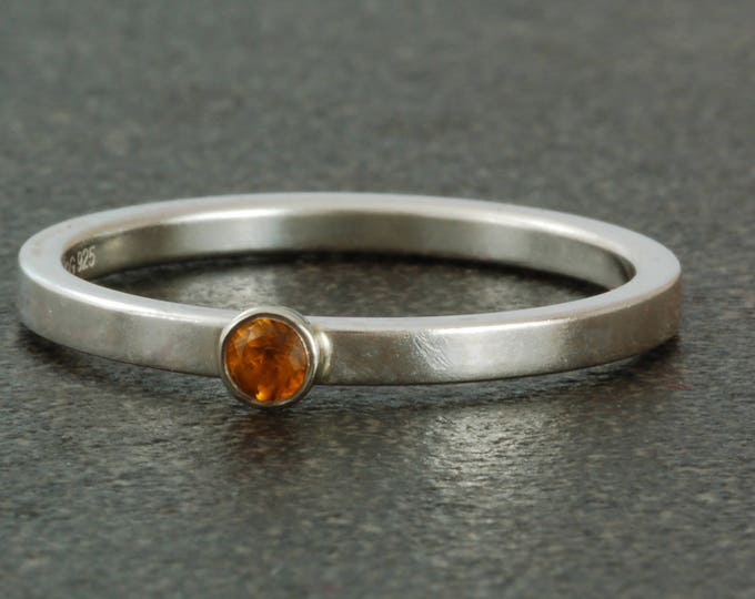 November birthstone ring, natural Citrine. Sterling silver ring available with white or yellow gold bezel; stacking