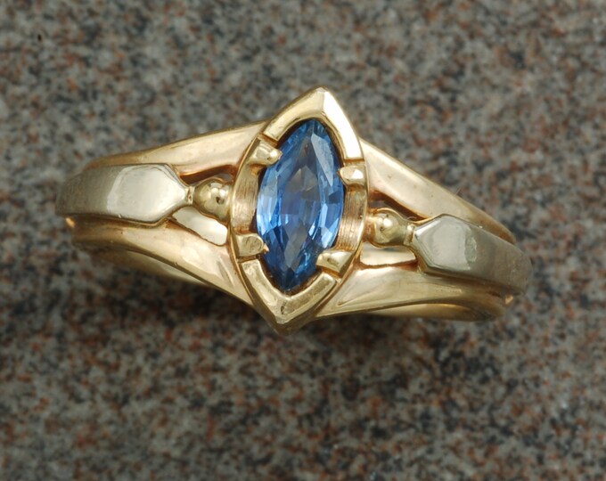 Marquise shape blue sapphire ring | unique | 14 karat yellow and white | unique