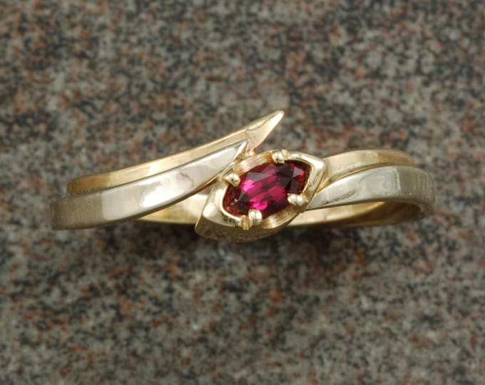 Ruby ring | marquise shape | 14 karat yellow and white gold | unique