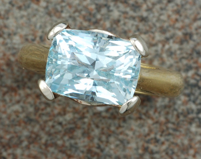 March birthstone ring | natural Aquamarine and diamond | two tone | 18 karat