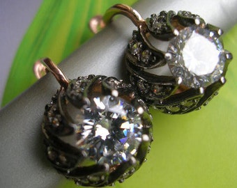 ROXELAN earrings antique  inspired diamond look sterling hollywood glam