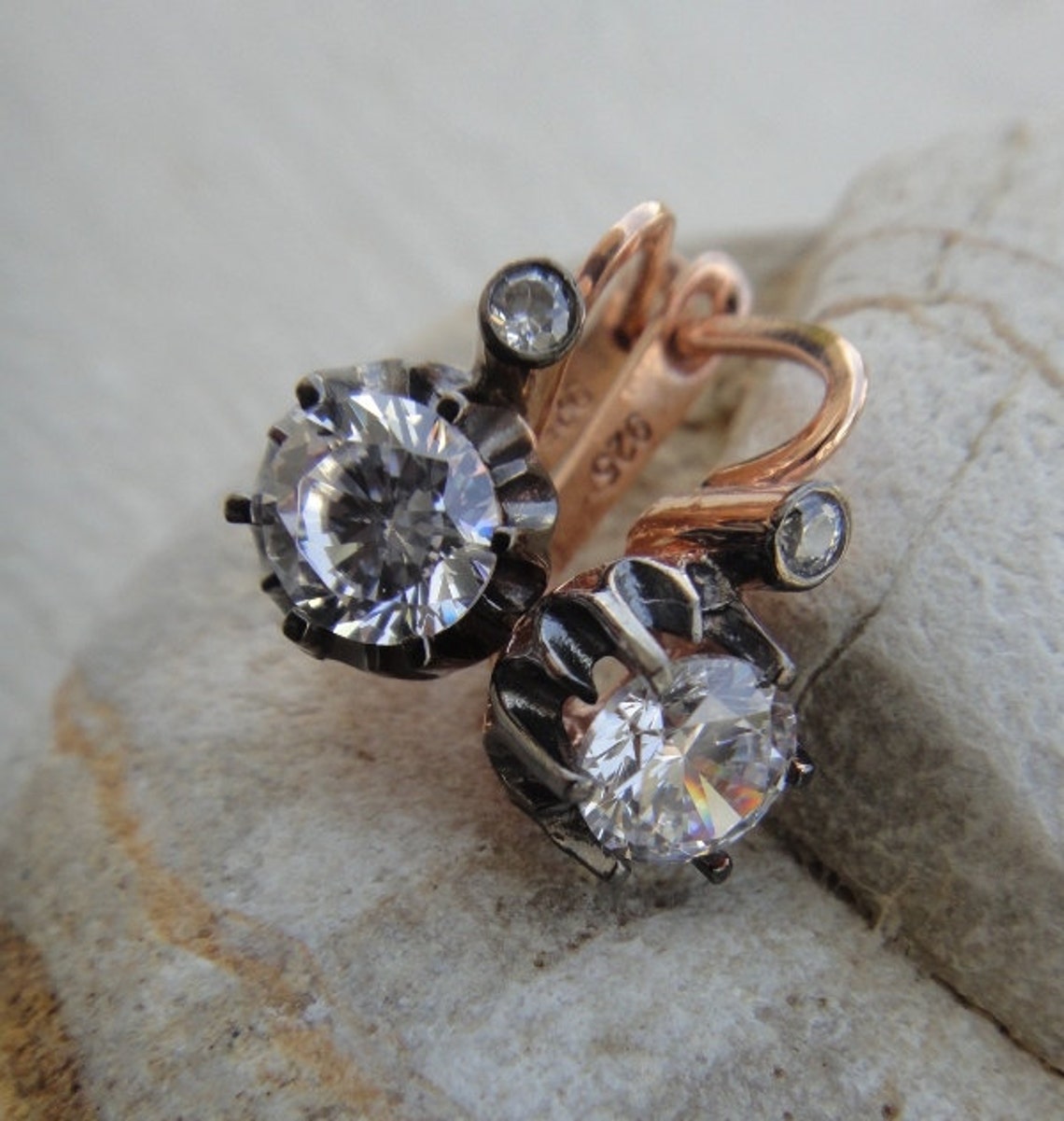 Stud Earring Rose Gold Antique Mid Century Antique Diamond Etsy
