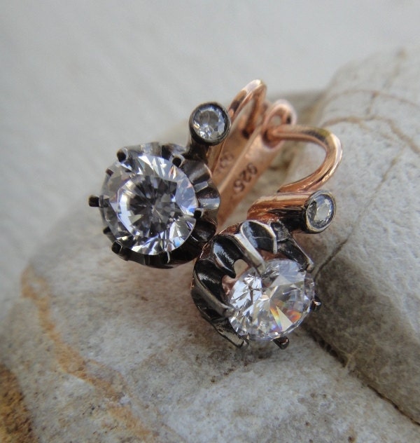 Stud Earring Rose Gold Antique Mid Century Antique Diamond Etsy