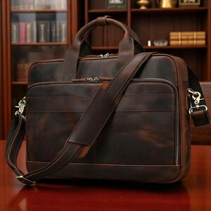 Vintage porte-documents en cuir, sac messager en cuir pleine fleur sac à main en cuir de pleine fleur bureau d'école pour ordinateur portable sac à bandoulière sac à bandoulière meilleur cadeau
